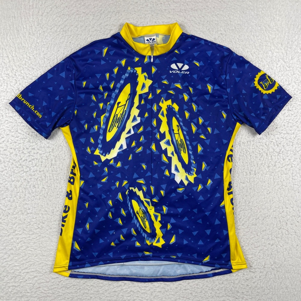 Voler Bike & Brunch Cycling Jersey Mens XL Blue Yellow Full Zip Geometric USA